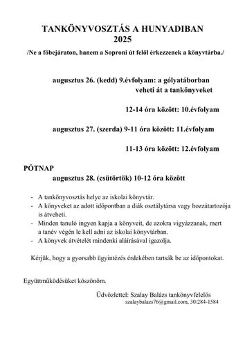 Tankönyvosztás a Hunyadiban 